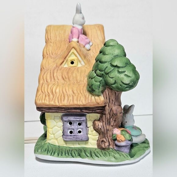 Lighted Porcelain Bunny Country Cottage Home Decor - Picture 3 of 11